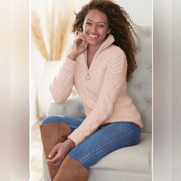 Venus ice blue super soft mock neck chunky knit sweater rhinestone - Picture 4 of 12